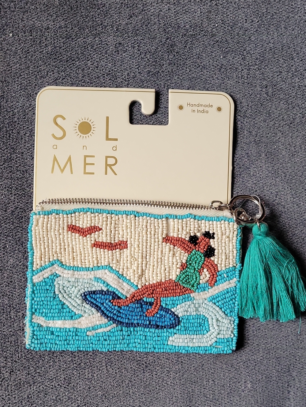 Viral Beaded Turquoise Surfing Coin Purse with Tassel